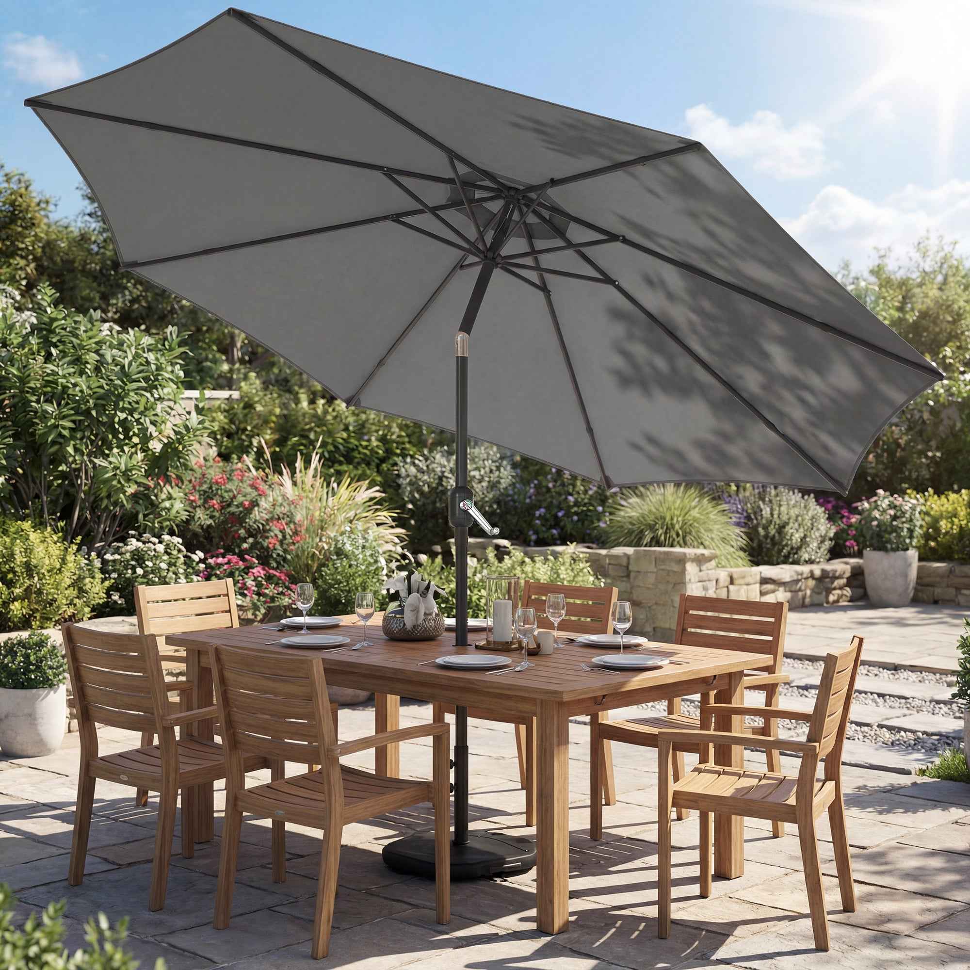 Outsunny 3x3m Tilting Round Umbrella with Crank Handle, Metal and Polyester, Dark Grey