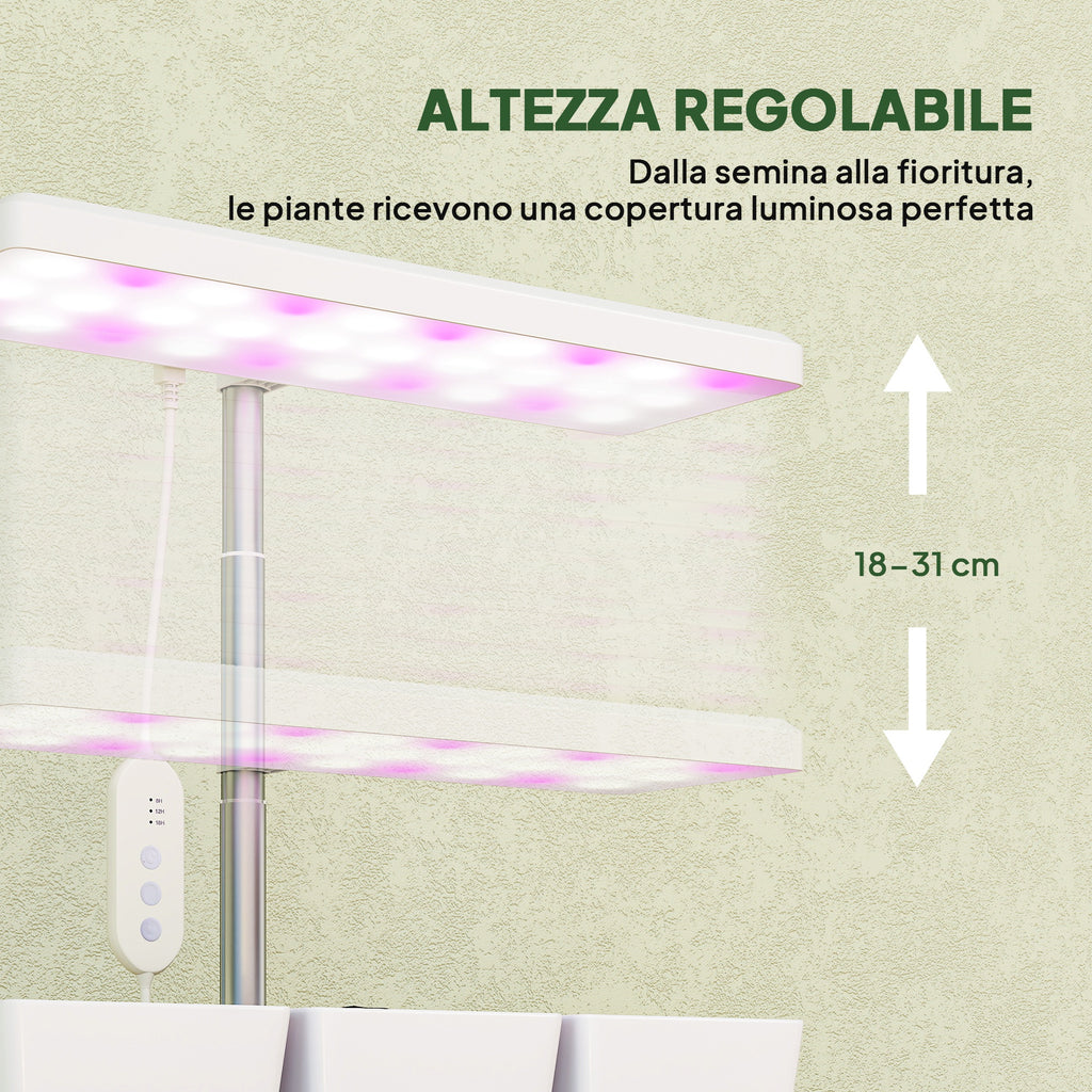 30 LED Plant Grow Lights with 3 Pots, Timer and Dimmable Lighting, 31.8 x 13.4 x 18.6-35.6 cm, White