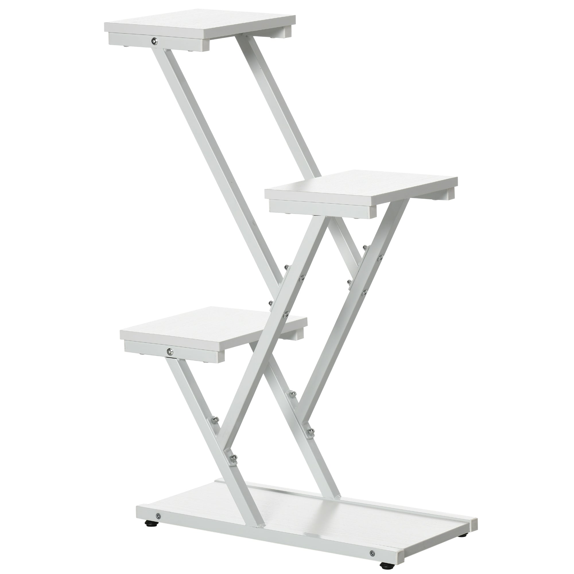 Outsunny 4-Tier Indoor/Outdoor Plant Stand in MDF and Steel, 50.5x24x81 cm, White
