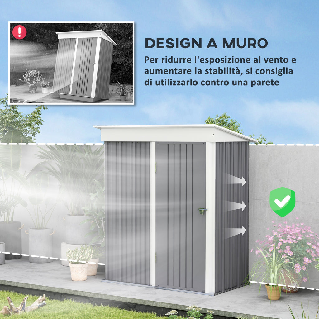 Outsunny Garden Shed for Tools in Steel with Lockable Door, 161x95x163/181cm, Gray - Borgè