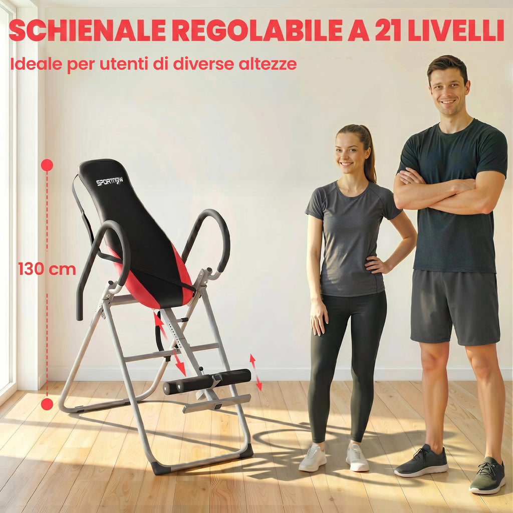 SPORTNOW Folding and Adjustable Inversion Bench with Safety Belt, Steel, 122x59x130 cm, Red and Black