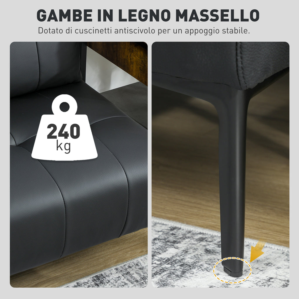 2-Seater Faux Leather Sofa with Armrests and Button Quilting, 115x73x83 cm, Black