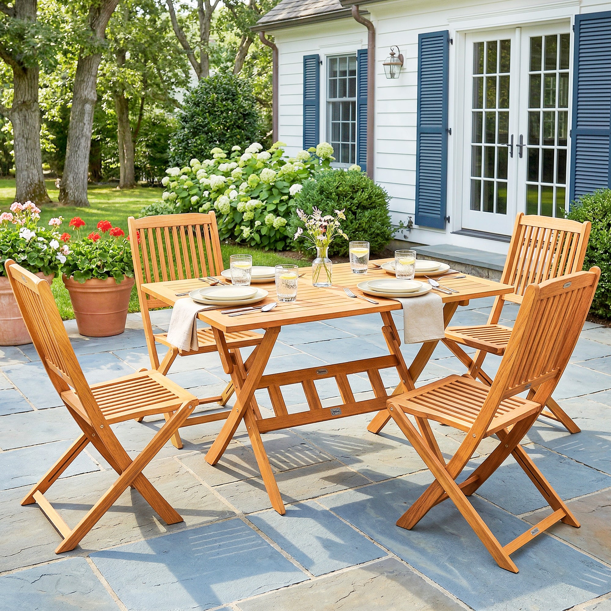 Outsunny 5-Piece Garden Dining Set, Table and 4 Folding Chairs