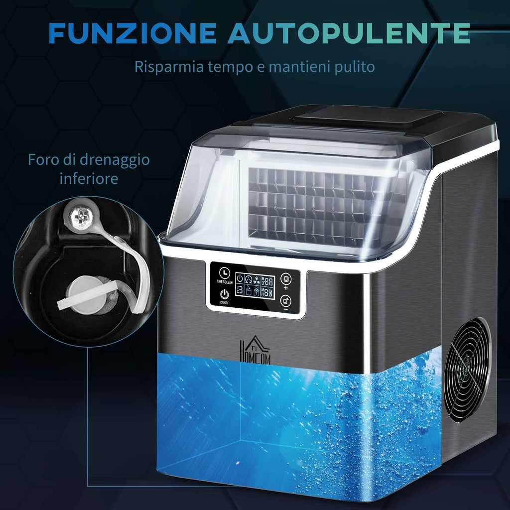 Ice Maker, 20kg in 24 Hours, 24 Cubes in 14-18 Minutes, Self-Cleaning System, Black