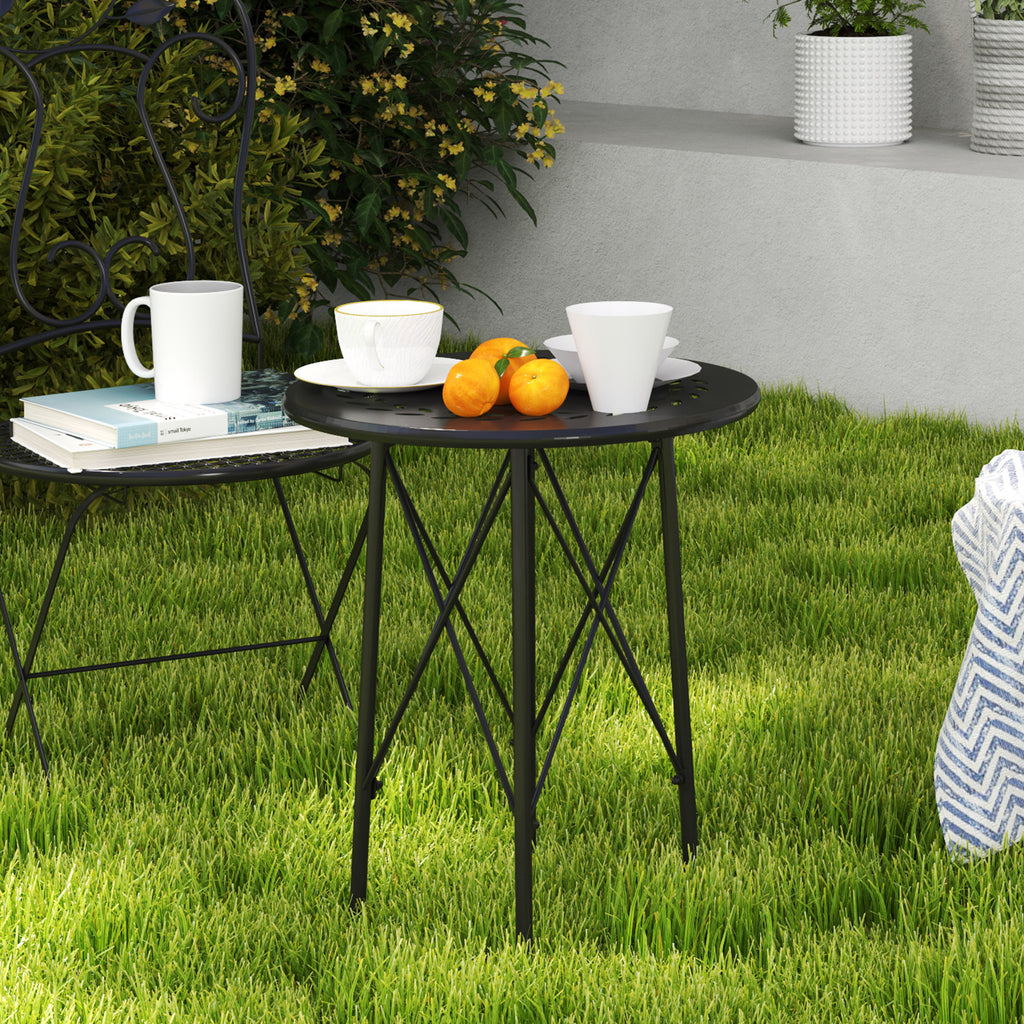 Garden Coffee Table with Carvings of Flowers and Leaves, Outdoor and Indoor Table, Ø40x50 cm, Black