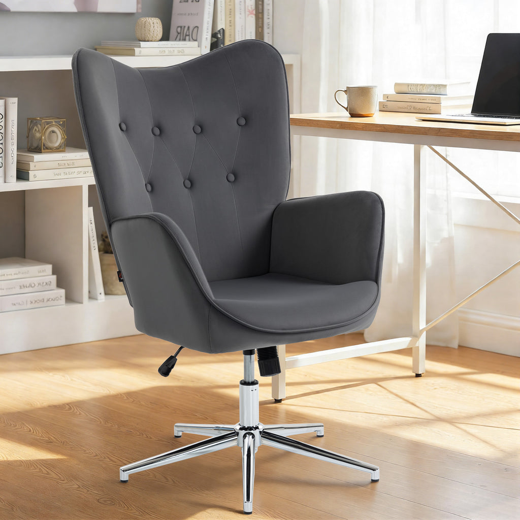 Swivel Lounge Chair with Velvet Armrests, Rocking and Adjustable Height, Dark Grey
