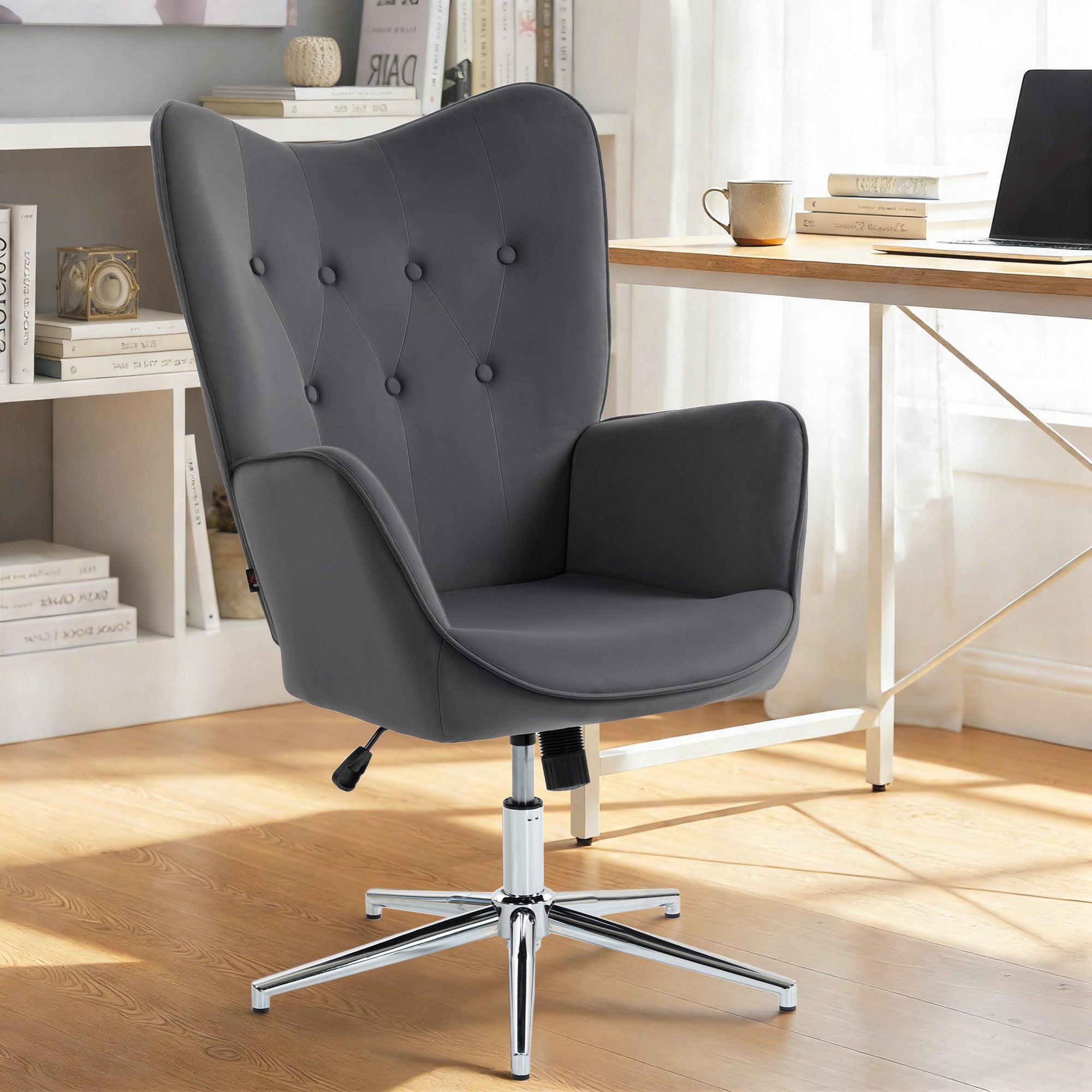 Swivel Lounge Chair with Velvet Armrests, Rocking and Adjustable Height, Dark Grey