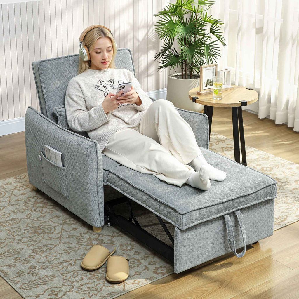 HOMCOM 3-in-1 Reclining Sofa Bed with Cushion, Chenille Upholstery, 88x84x87 cm, Grey