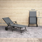 Folding and Reclining Deckchair in 5 Positions with Wheels, in Metal and Textilene, 72x158x84 cm, Gray