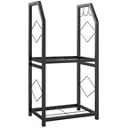 2-Tier Indoor and Outdoor Log Rack with 3 Side Hooks in Steel, 41x30x81 cm, Black