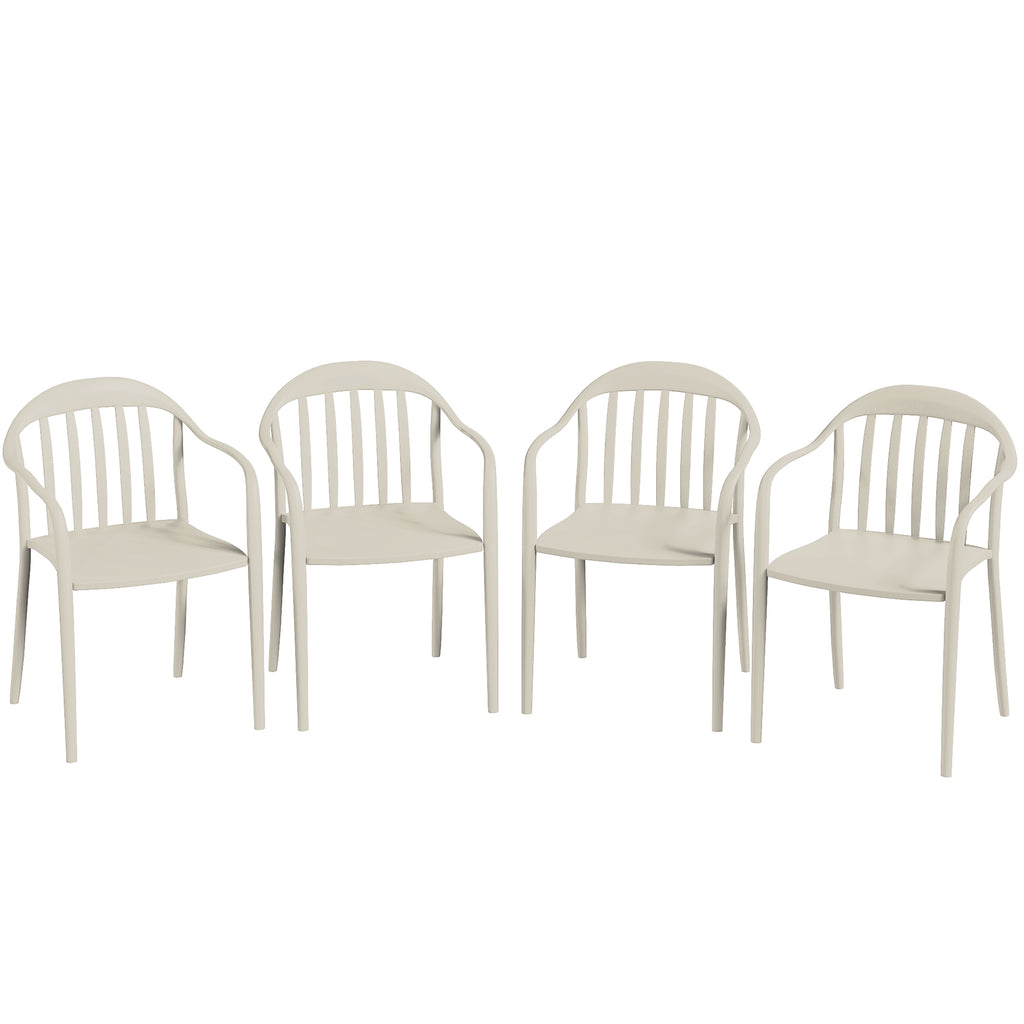 et of 4 Stackable Garden Chairs in PP with High Backrest and Armrests, 57x54x78 cm, White