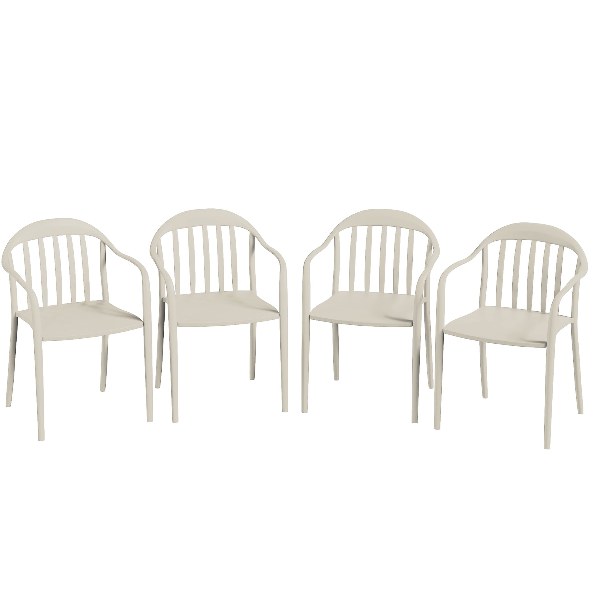 et of 4 Stackable Garden Chairs in PP with High Backrest and Armrests, 57x54x78 cm, White