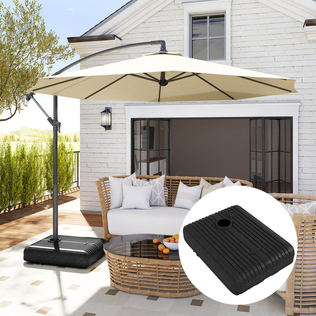 Garden Umbrella Base Fillable with Water and Sand 70-90 kg, Wheels and Handle in HDPE, 80x60 cm, Black