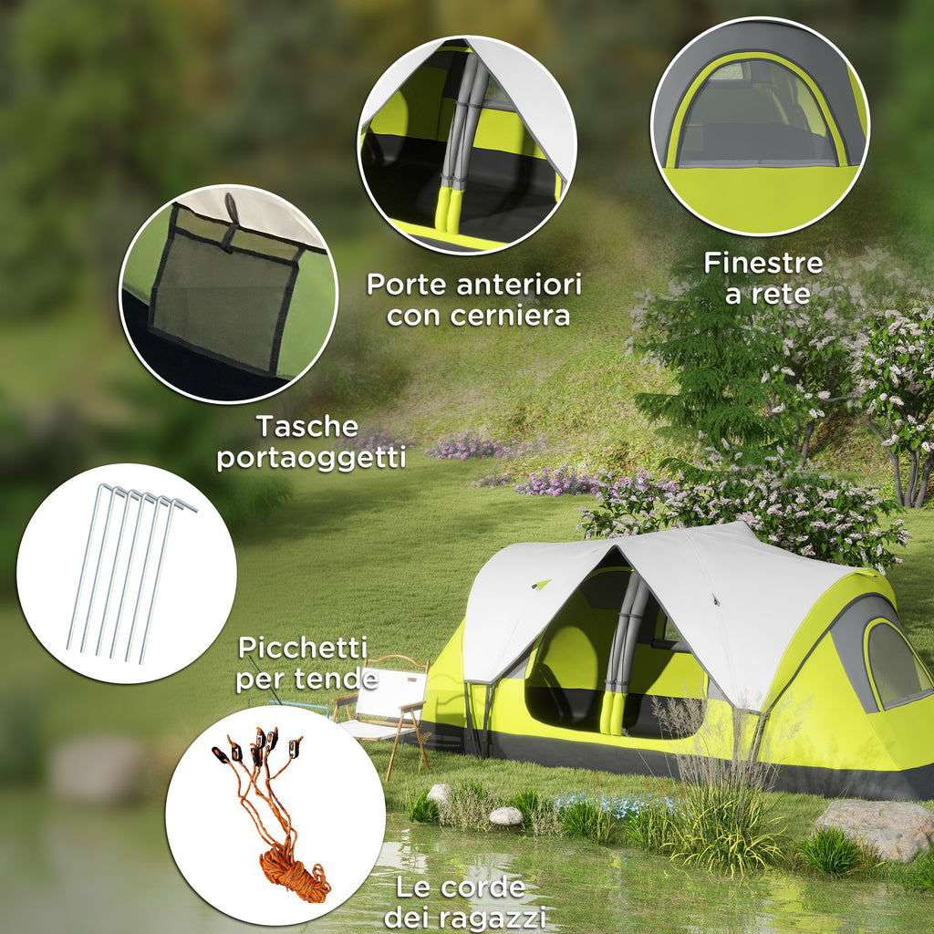 Outsunny 4-person Camping Tent with 2 Separate Spaces, in Polyester and Fiberglass, 450x215Px180 cm, Green - Borgè