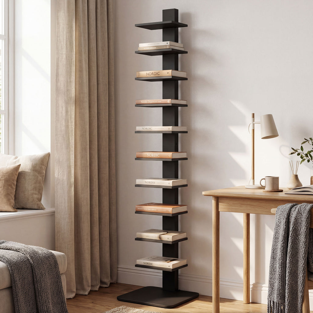 HOMCOM Modern 11-Tier Tall Bookcase, Space-Saving Industrial Style, 34.5 x 41.5 x 163.5 cm, Black