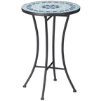 Round Metal Garden Coffee Table with Ceramic Top, Mosaic Design, Ф35.5x53.5cm, Blue - Borge' Group Limited