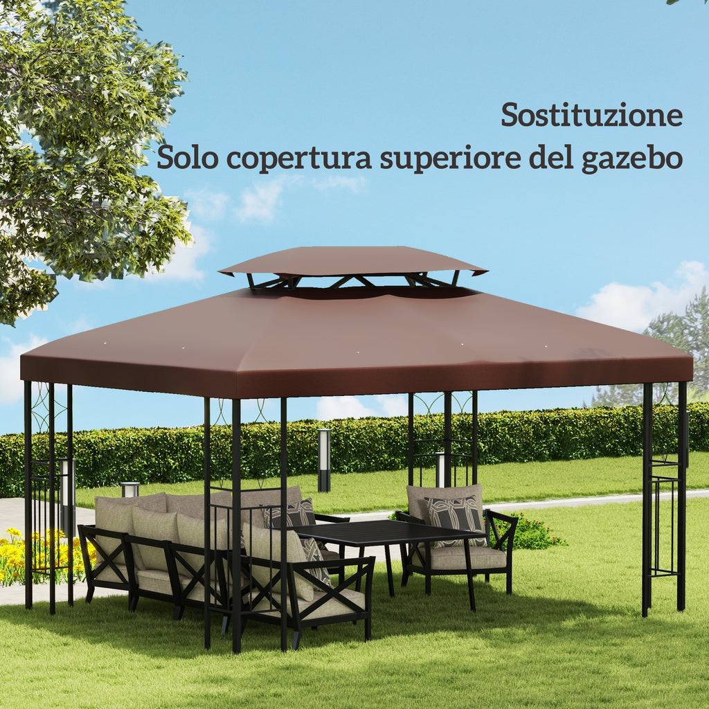 Garden Gazebo Cover Replacement Roof Anti-UV Waterproof Polyester 3x4m, Brown
