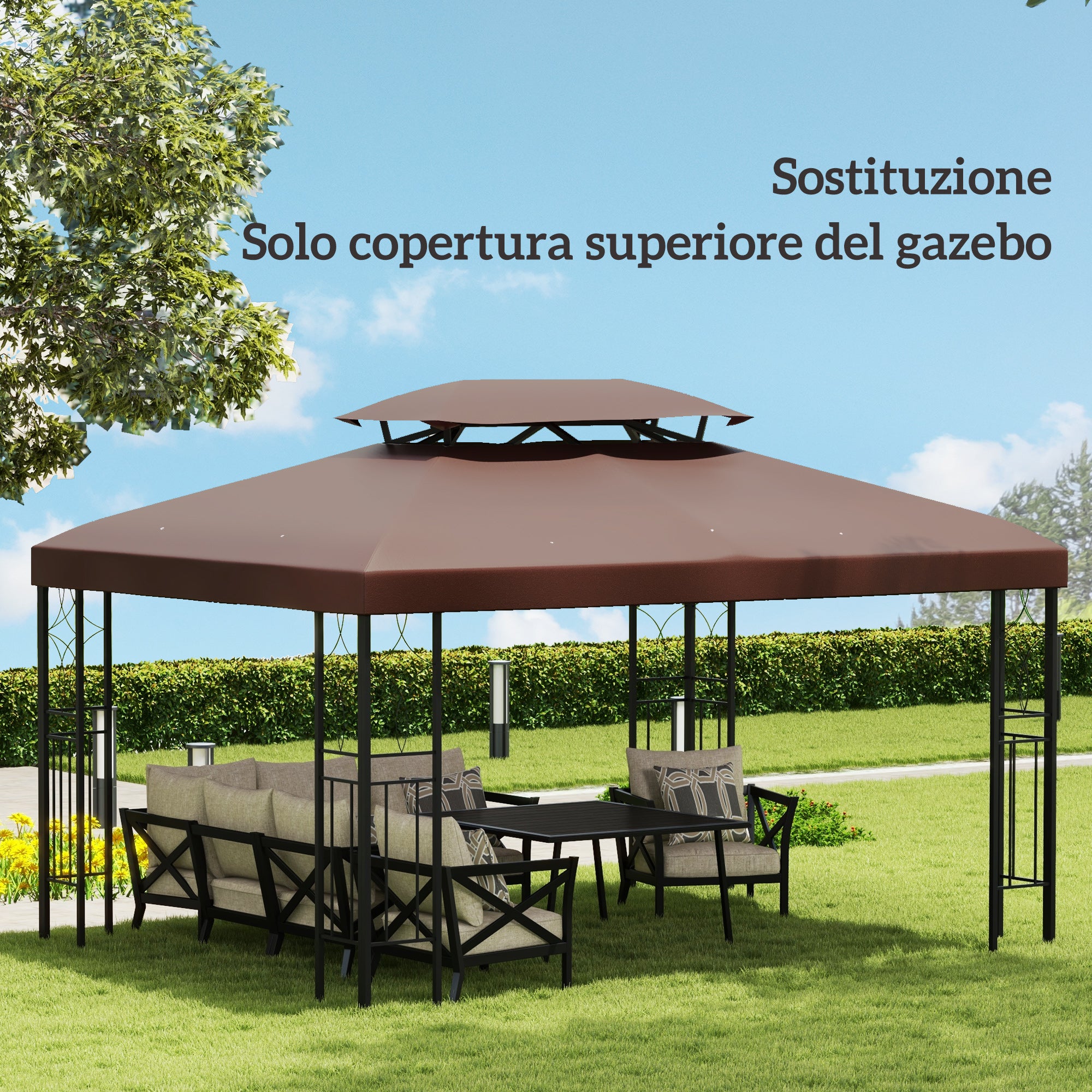 Garden Gazebo Cover Replacement Roof Anti-UV Waterproof Polyester 3x4m, Brown