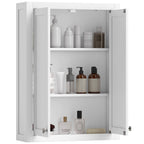 Wall-Mounted Wooden Bathroom Cabinet with 2 Adjustable Shelves on 3 Levels, 61x20x84 cm, White
