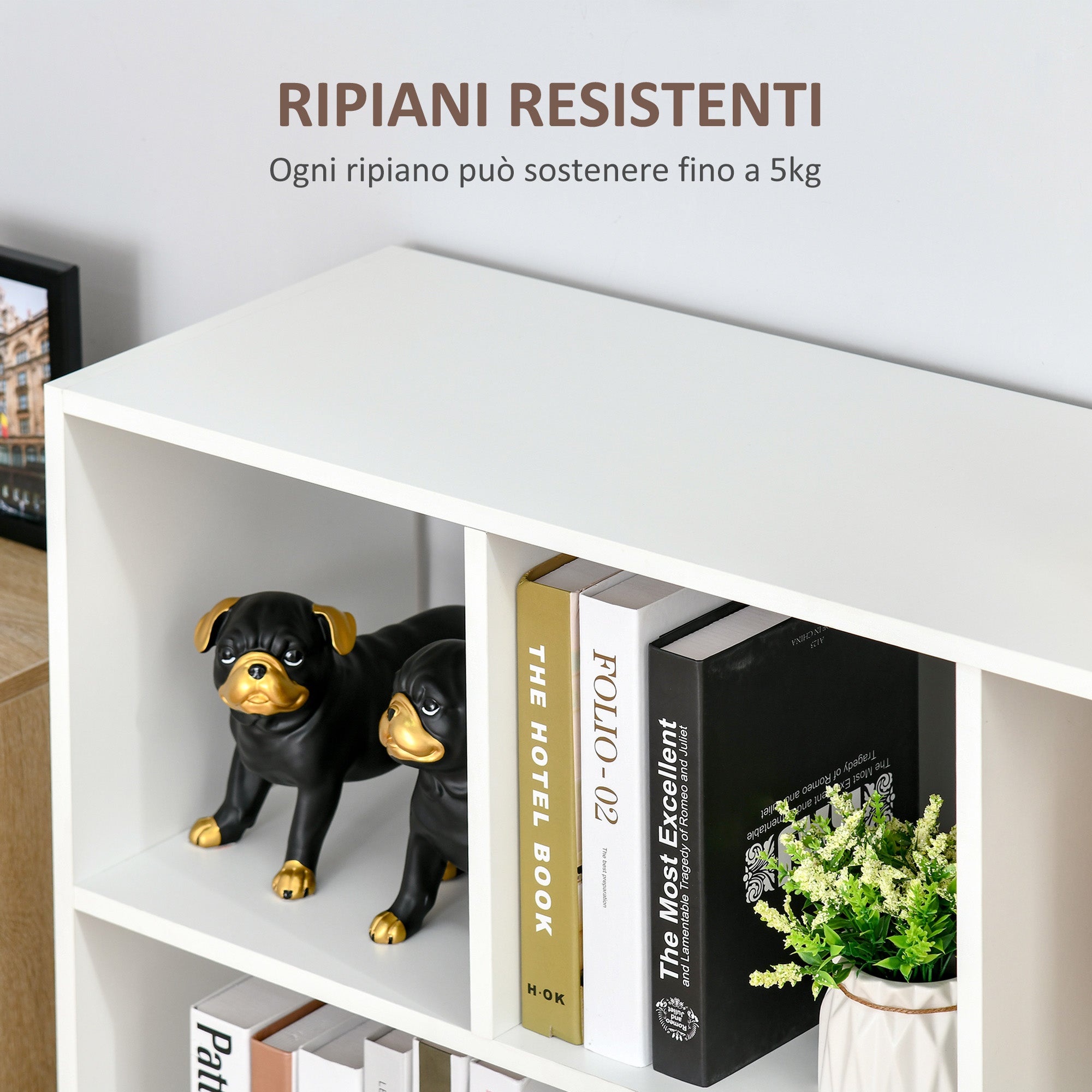 HOMCOM Mobile Bookcase with 3 Levels and 8 Total Shelves, in MDF, 97.5x30x100 cm, White - Borgè