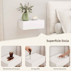 HOMCOM Set of 2 Modern Floating Bedside Tables with Wooden Drawer, 40x30x15cm, White