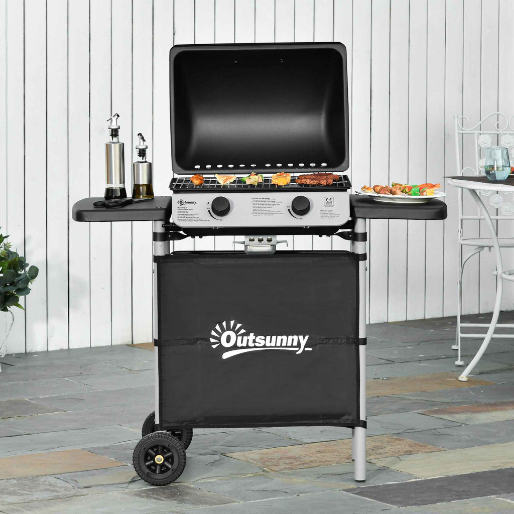 Outsunny Gas Barbecue with Lid, 5.6kW Burners, BBQ and Wheels, 104x49x99cm