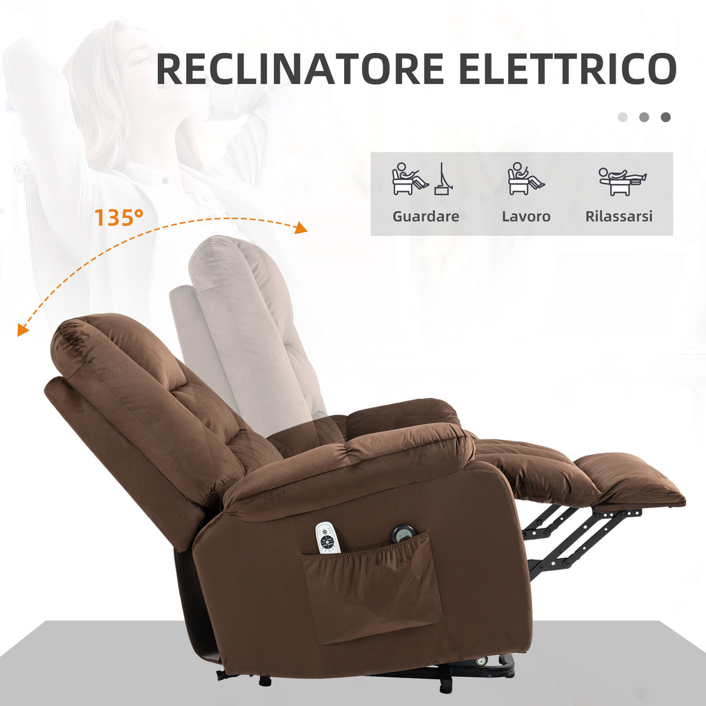 HOMCOM Relaxing Lift Chair, Reclining, Massaging and Heated in Velvet, Brown - Borgè