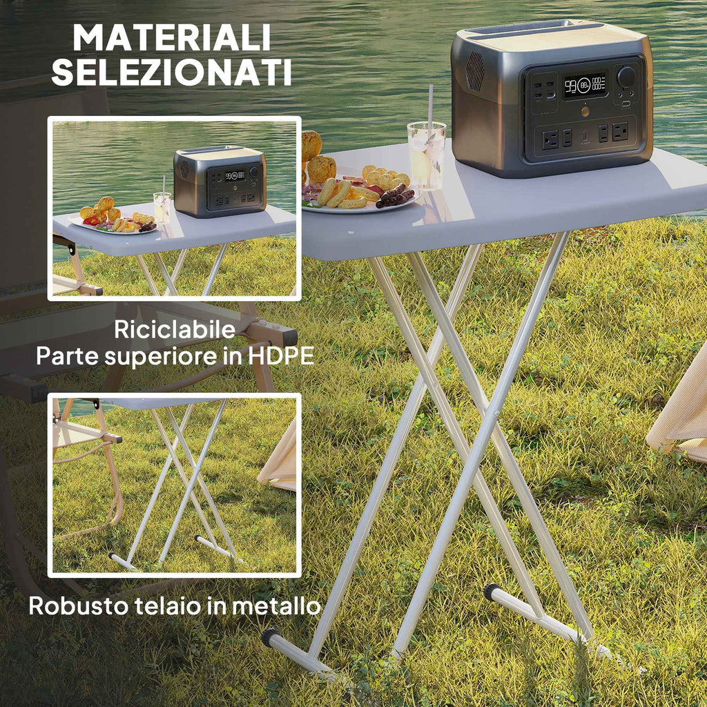 Outsunny Folding Garden Table with Adjustable Height, Made of Metal and HDPE, 76x50x74 cm, Dark Grey