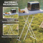 Outsunny Folding Garden Table with Adjustable Height, Made of Metal and HDPE, 76x50x74 cm, Dark Grey