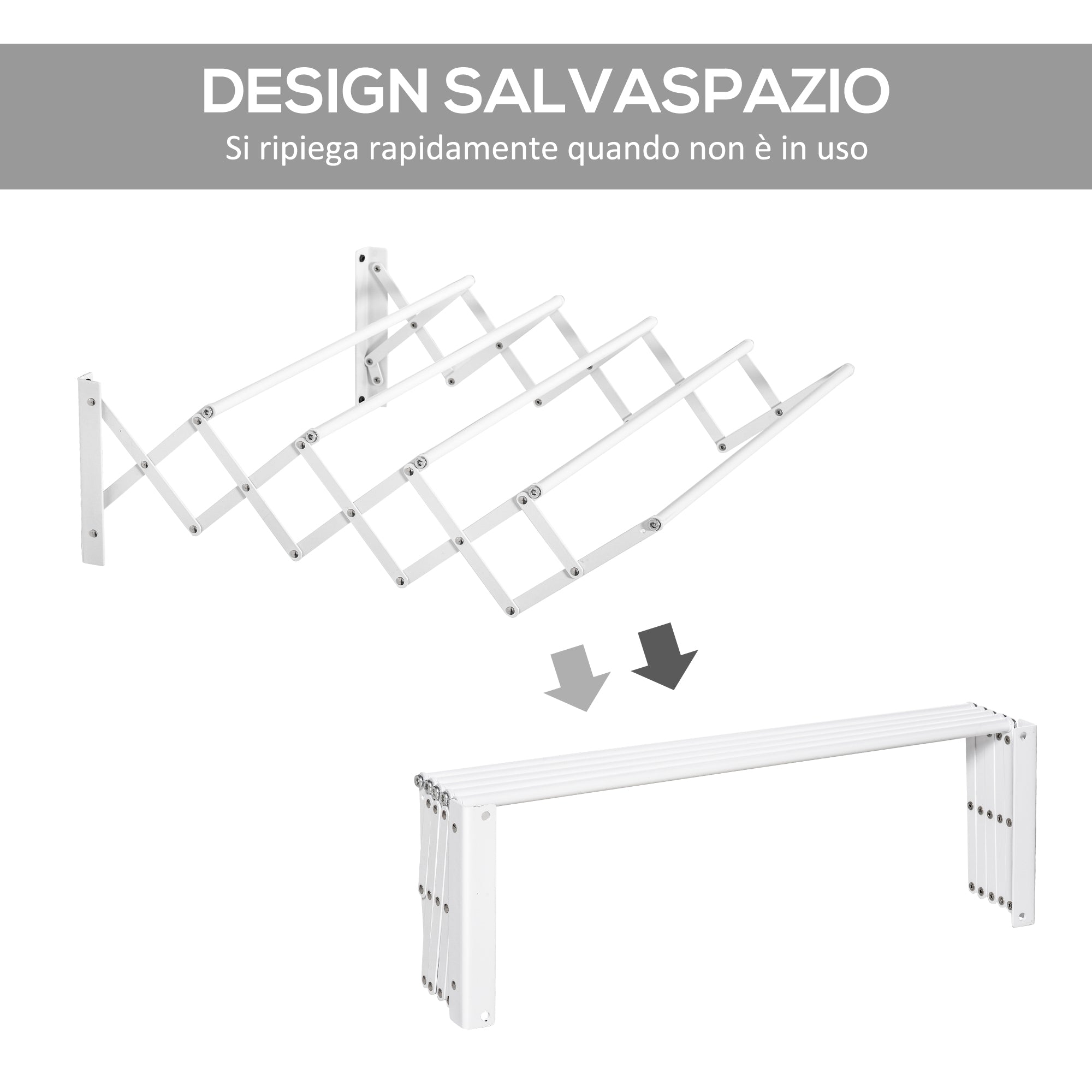 HOMCOM Retractable Wall-Mounted Clothes Airer for Indoor and Outdoor Use, 63.5 x 60 x 20 cm, White