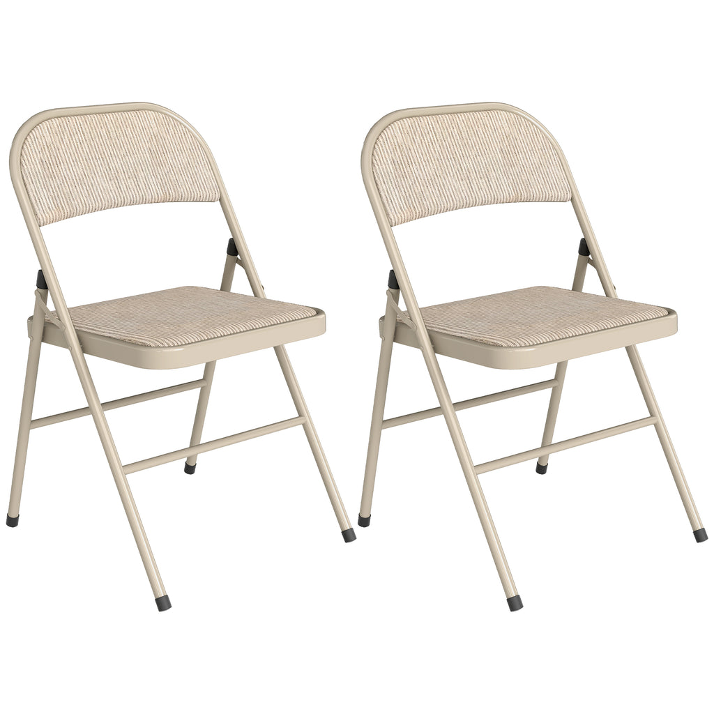 HOMCOM Set of 2 Folding Chairs with Upholstered Polyester Seat and Steel Frame, Beige