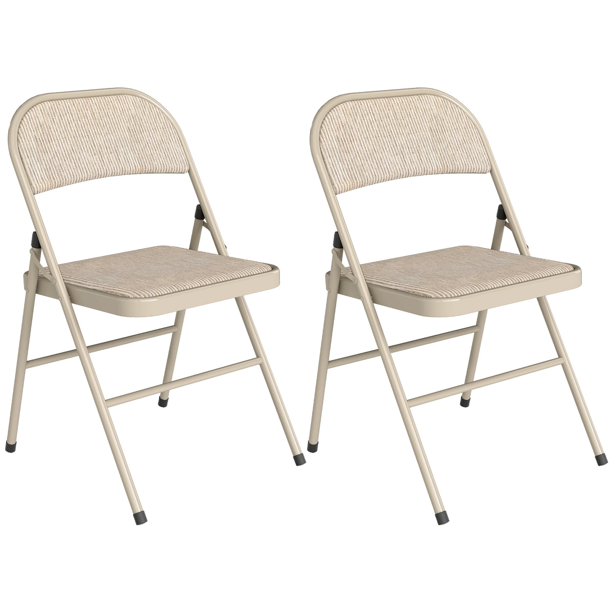 HOMCOM Set of 2 Folding Chairs with Upholstered Polyester Seat and Steel Frame, Beige