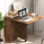 HOMCOM Folding Drop-Leaf Dining Table for 6 People with 2 Open Shelves and Lockable Castors, Brown