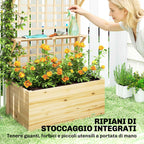 Outsunny Raised Wooden Planter with Trellis, Roof and 2 Shelves, 76x43.5x177 cm, Natural Wood