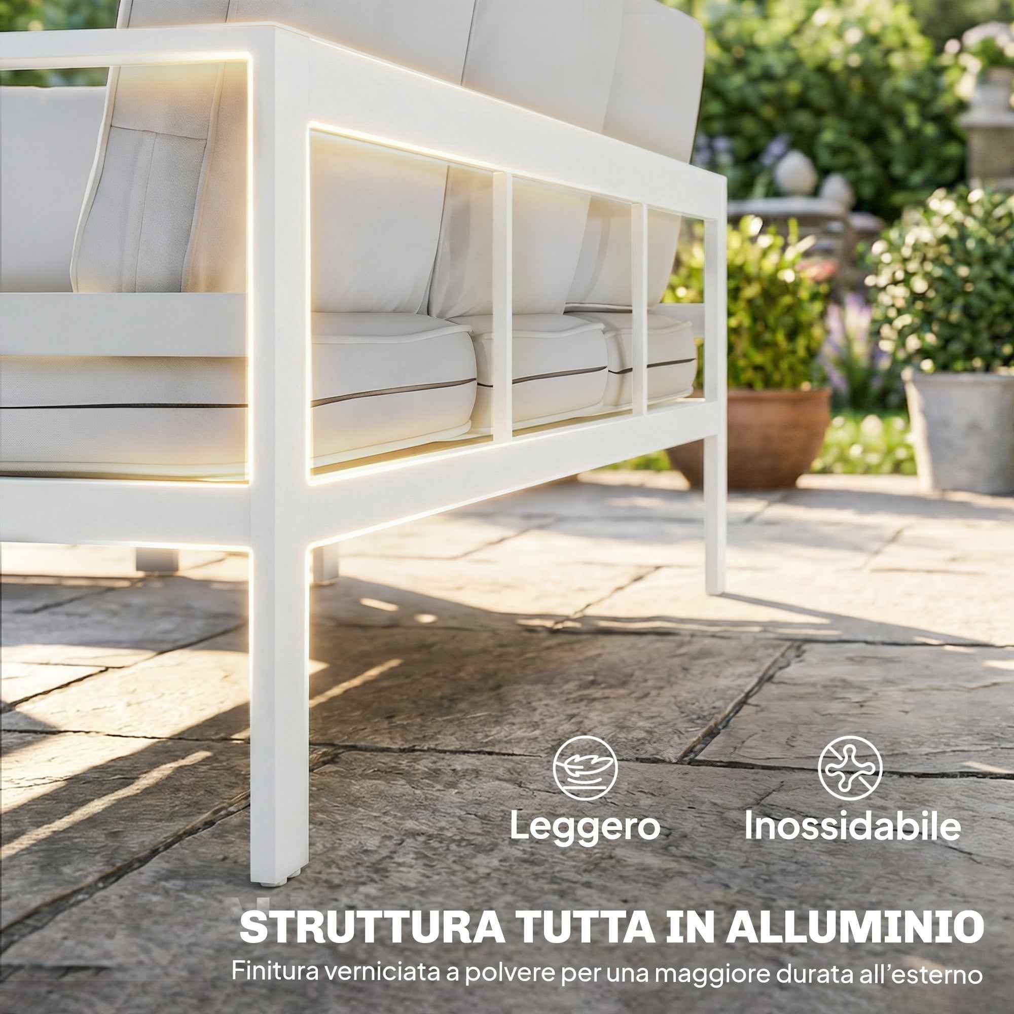 Aluminum Garden Furniture Set with 3-Seater Sofa, 2 Chairs, and Outdoor Table, White