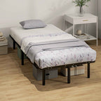 HOMCOM Industrial Bed Frame with 28 Slats and Storage Space, in Wood and Steel, 190x90x31 cm, Black and Wood