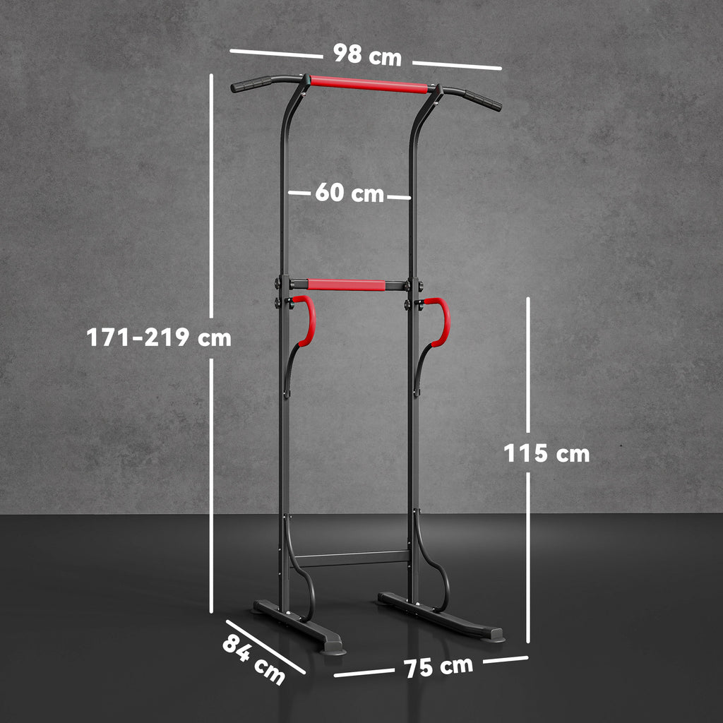 Power Tower Pull-Up Bar Multifunctional Fitness Station with Adjustable Height 171-219cm Black Red