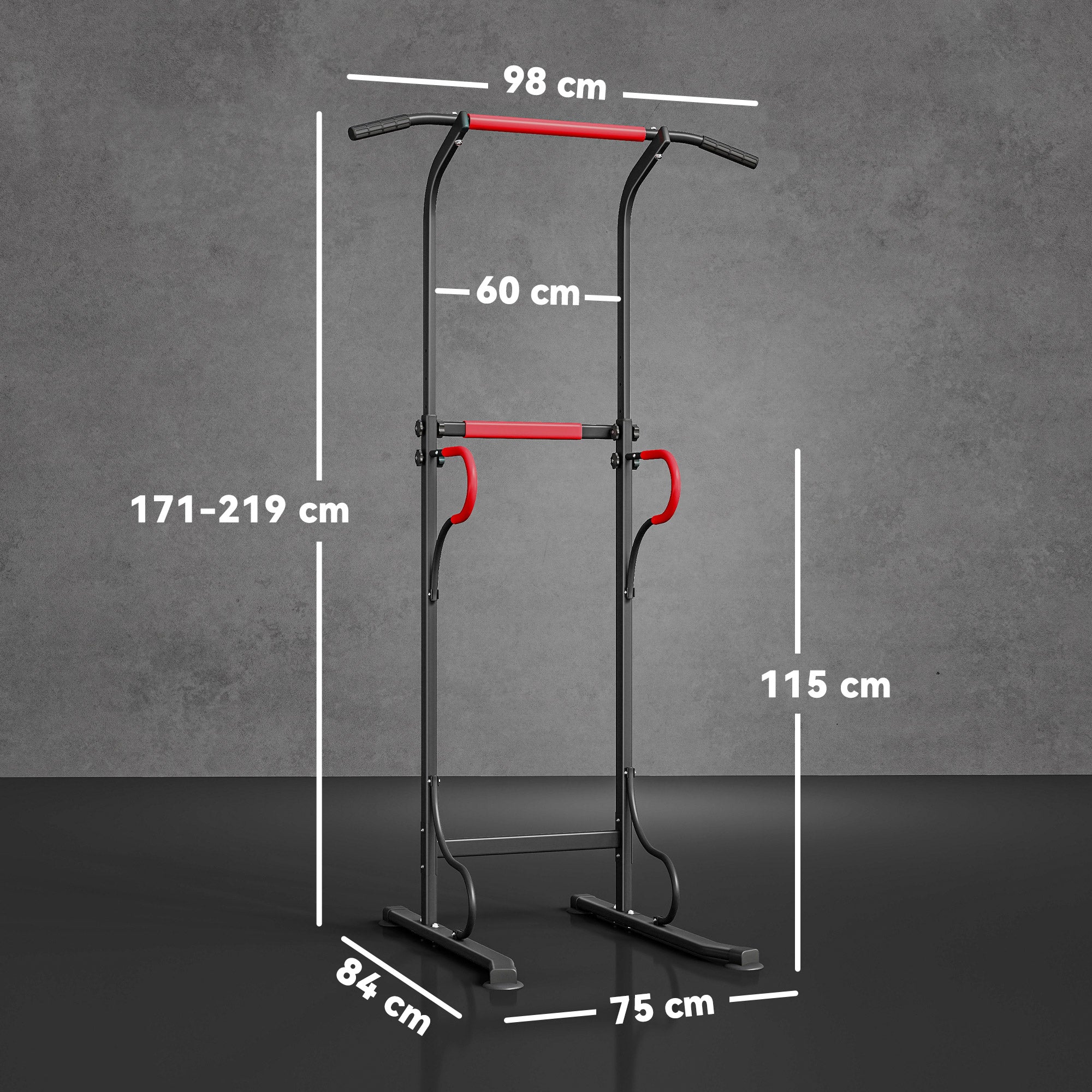 Power Tower Pull-Up Bar Multifunctional Fitness Station with Adjustable Height 171-219cm Black Red