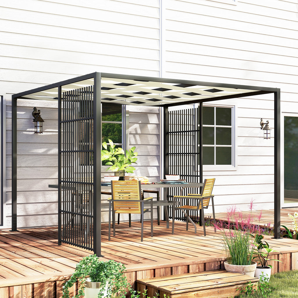 Outdoor Pergola 3x3 m with Wavy Covering and Side Panels, in Metal and Black Polyester