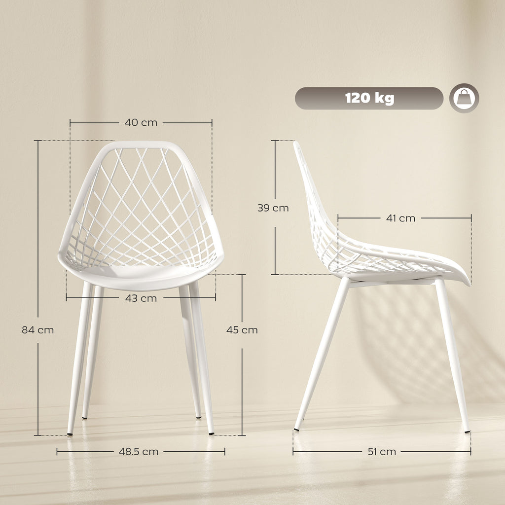 Set of 4 Modern Dining Chairs with Perforated Backrest in Plastic and Metal Legs, White