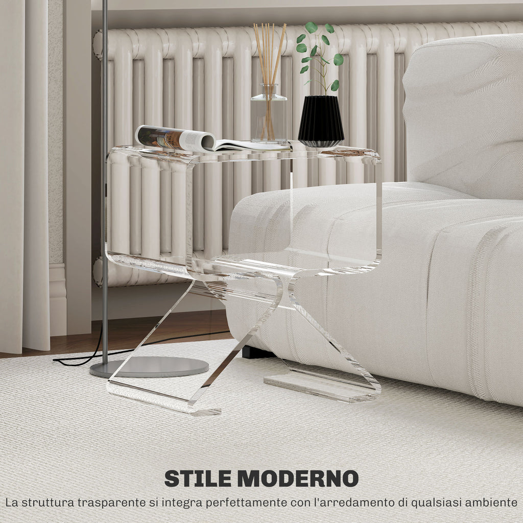 2-Tier Geometric Acrylic Coffee Table with Triangular Legs, 40x30x45cm, Transparent