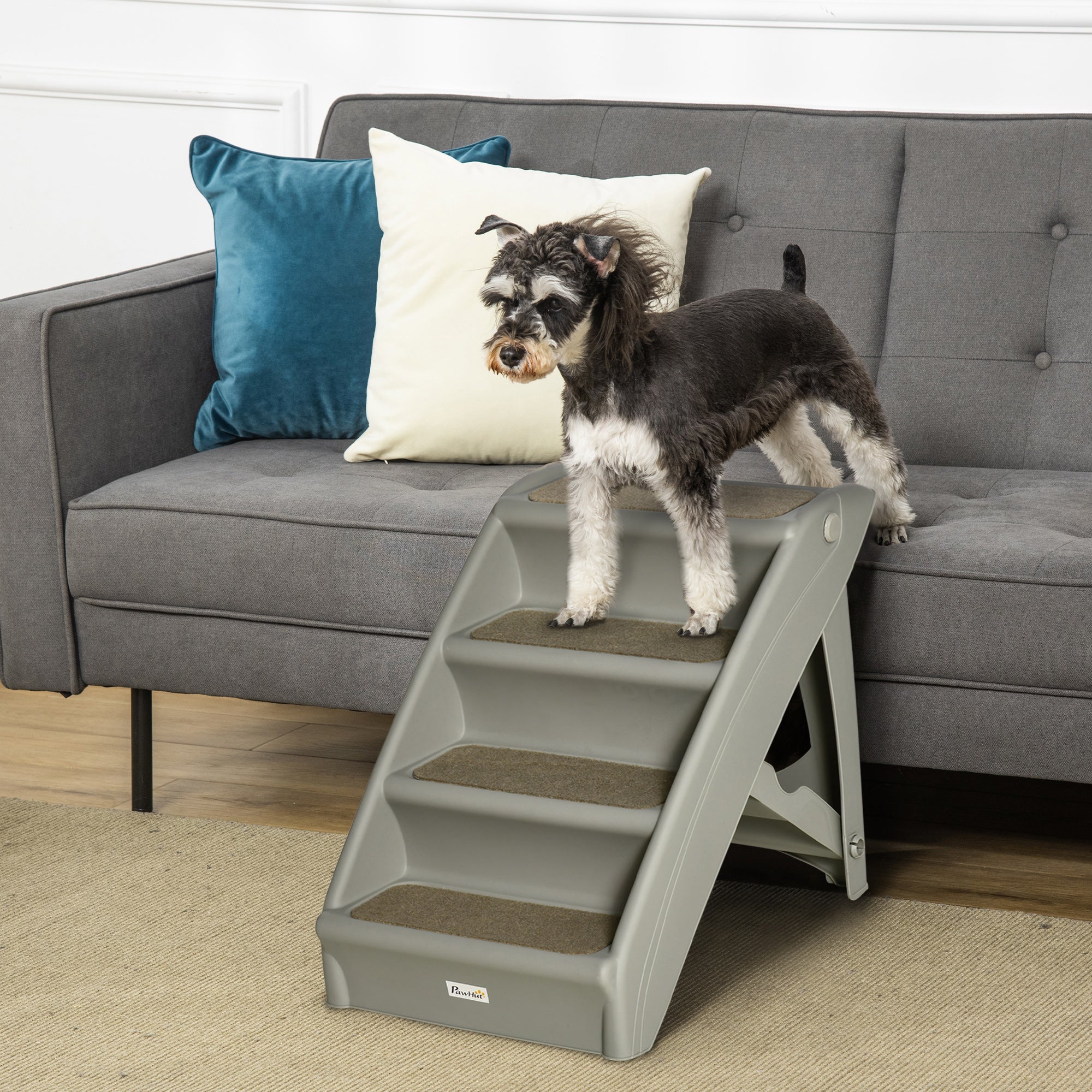 Folding Dog Stairs with 4 Non-Slip Steps, Pet Ladder for Up to 10kg, 62x38x49.5 cm, Grey