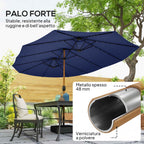 Outsunny 12-Ribbed Double Umbrella with Crank Handle, Cross Base and Sandbags, 4.7 x 2.8 m, Dark Blue