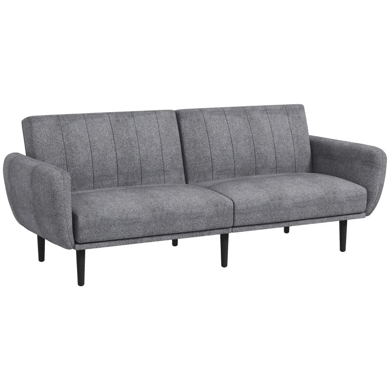 3 Seater Sofa Bed with 3-Level Reclining Backrest in Fabric, 208x84x82cm, Grey