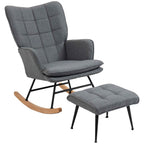 HOMCOM Rocking Chair with Ottoman in Linen and Wood Effect Fabric with Cushion, Armrests, 130 kg Capacity, Grey
