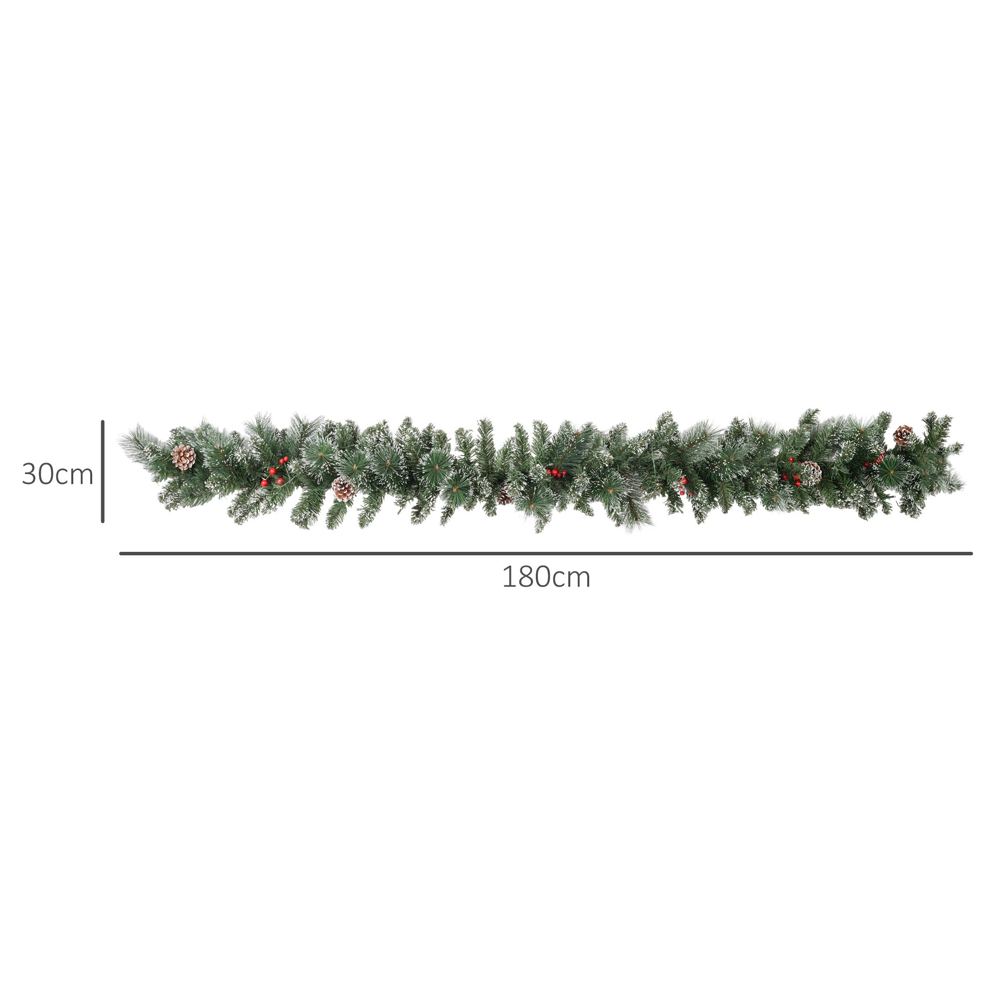 Christmas Garland with 50 White LED Lights and Decorations, in Plastic and Metal, 180x30x30 cm, Green
