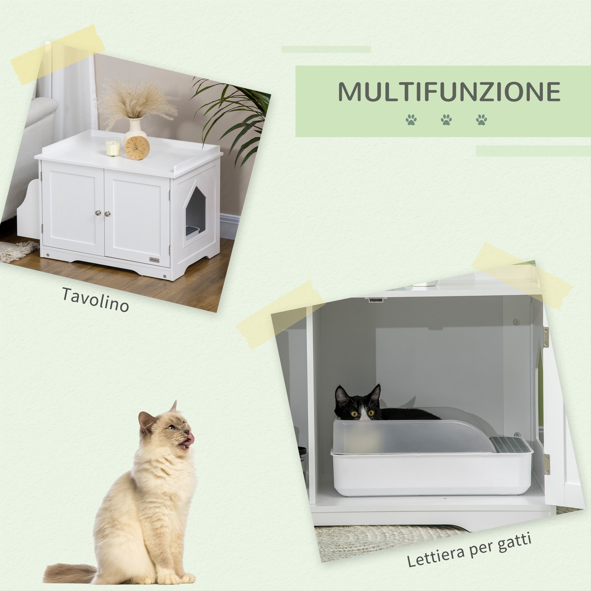 Cabinet Cat Litter Box with 2 Doors and Adjustable Internal Divider, 86x48x52 cm, White