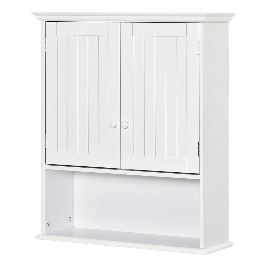 Wall-Mounted Bathroom Cabinet with 2 Doors and Open Shelf, Adjustable Internal Shelf, White