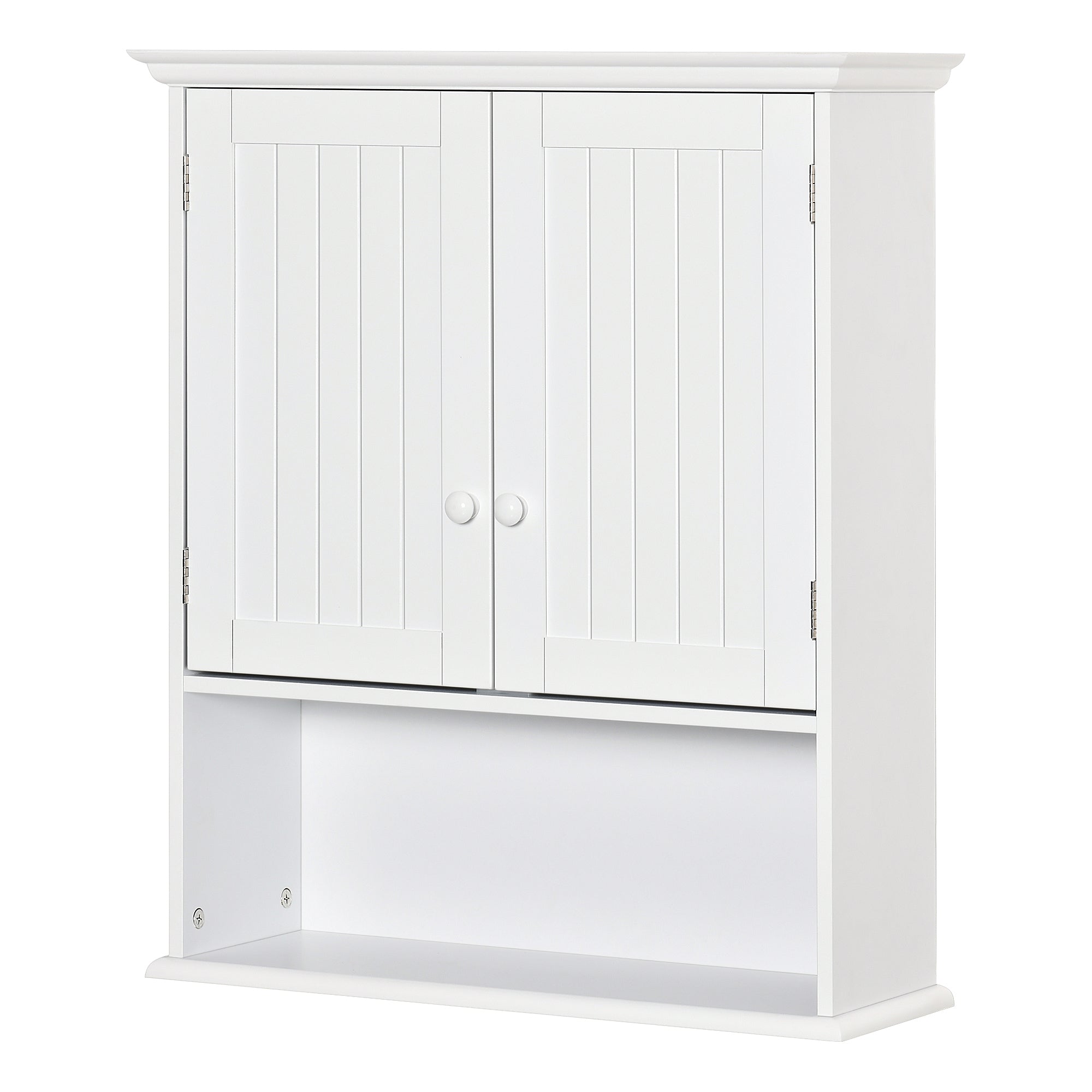 Wall-Mounted Bathroom Cabinet with 2 Doors and Open Shelf, Adjustable Internal Shelf, White