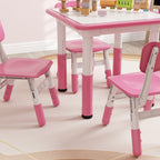 Children's Table and Chair Set 5pcs with 4 Adjustable Chairs 32x36x52. 5-56 cm and Table 60x60x46-58 cm, Pink